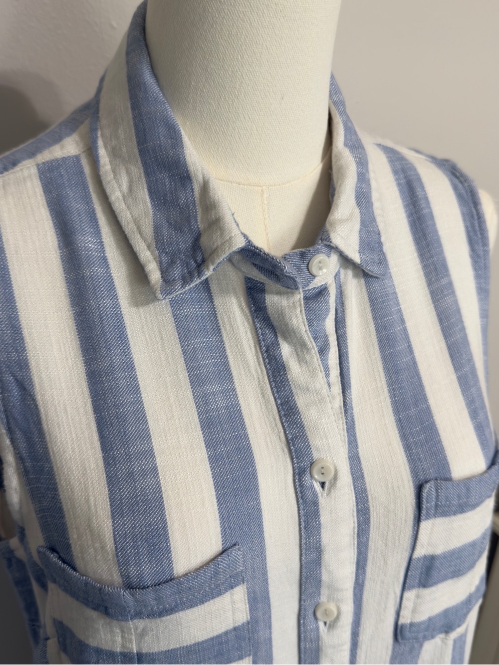 Hope & Harlow Blue White Striped Sleeveless Midi Shirt Dress - Picture 2 of 10